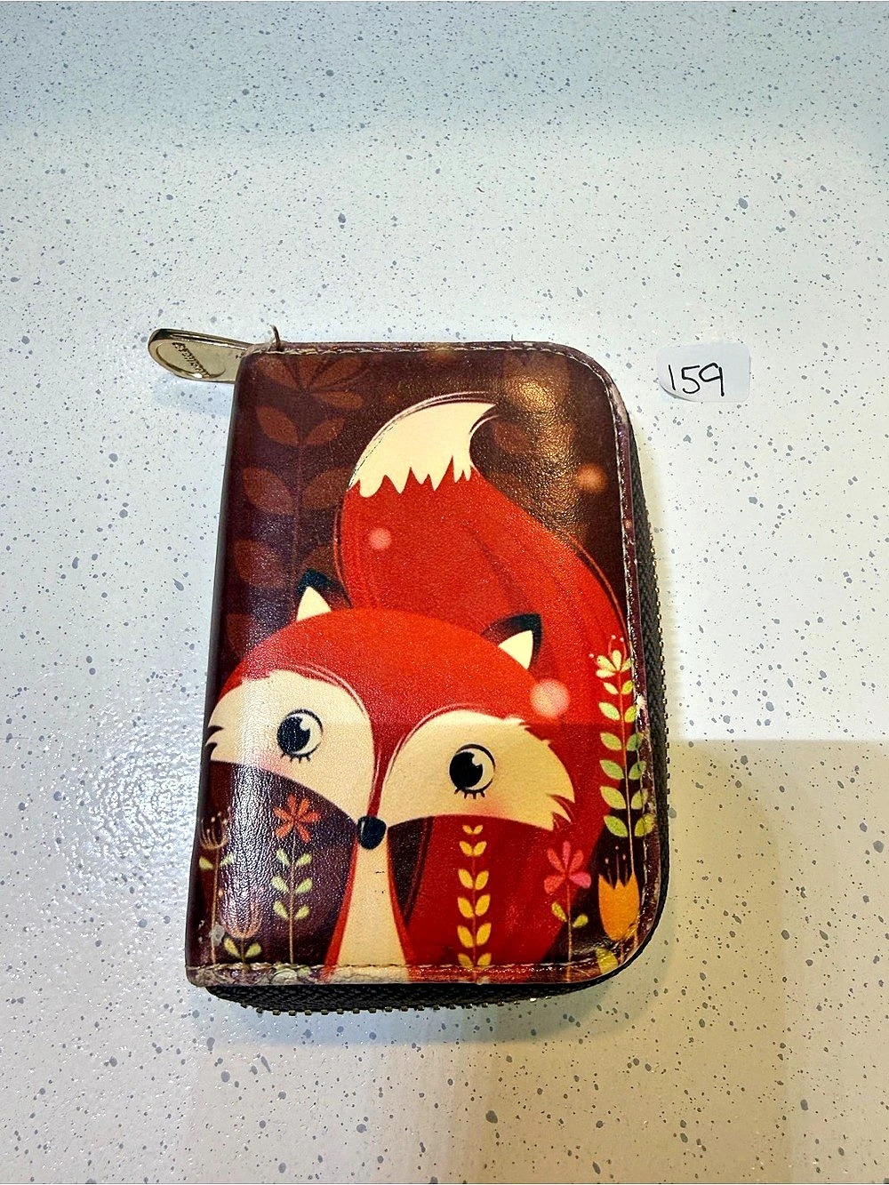 Fox Print Zip Around Wallet in Brown & Red